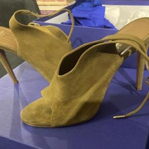 AQUAZZURA Cardamom green Suede Ami 105 Sandals, 38